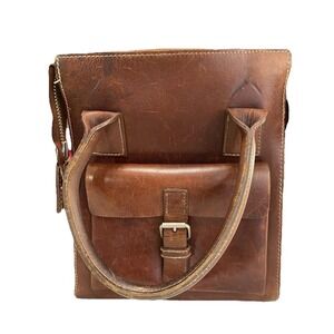 Vintage GAP Brown Leather Bucket Box Purse Top Handles Zipper Top Rare Well Made